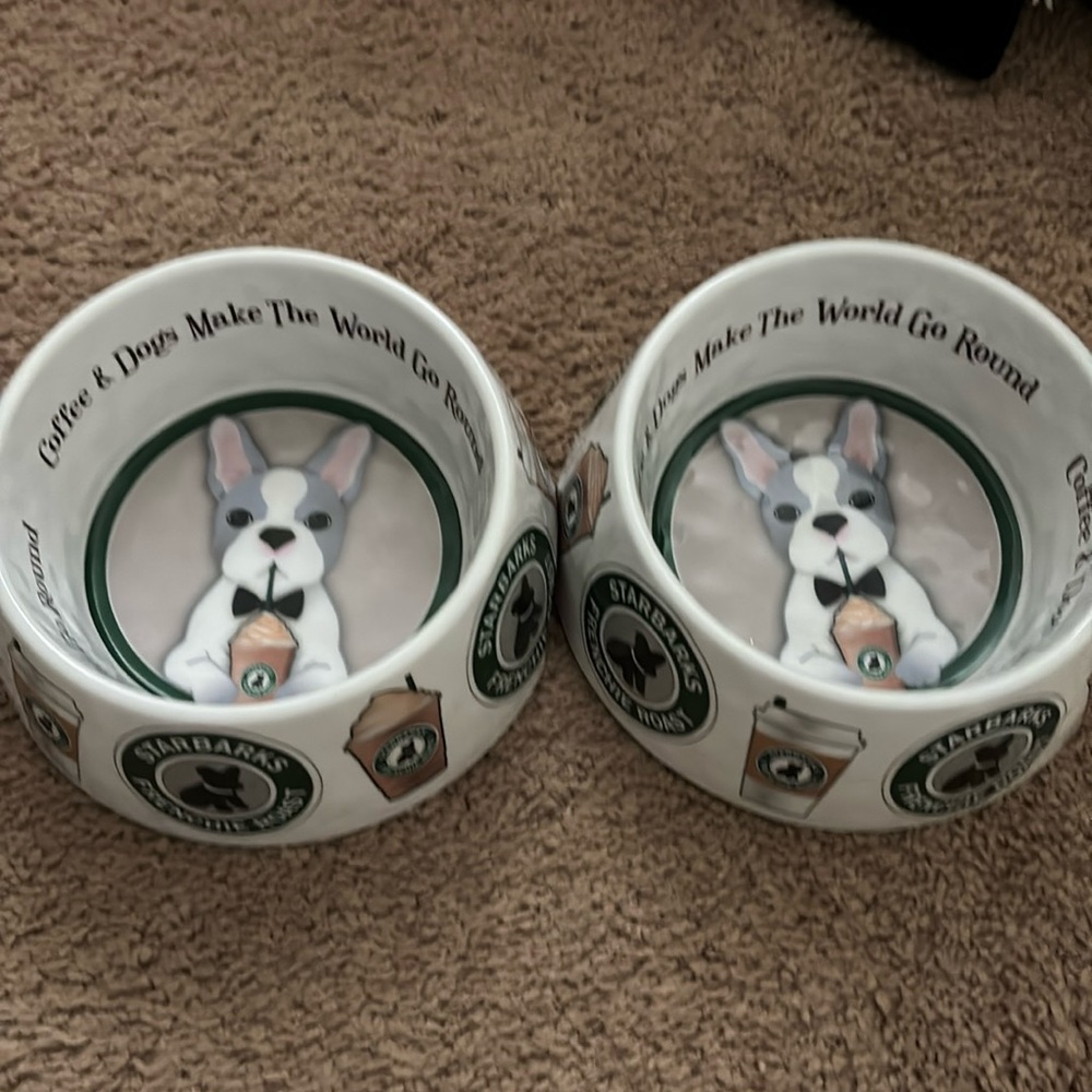 NWT Adorable dog or cat Starbucks bowls set brand new